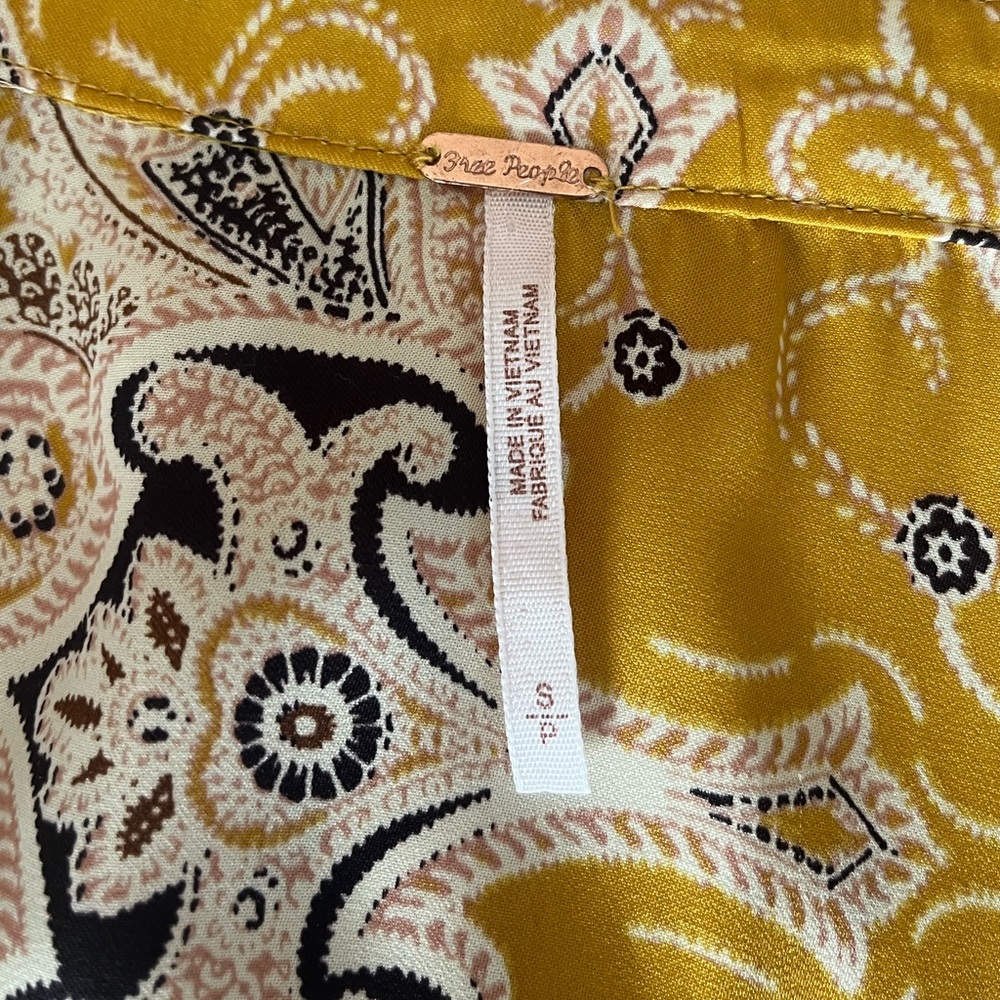 {Free People} Field of Butterflies Swing Tunic Top with Long Sleeves in Gold - Picture 9 of 11